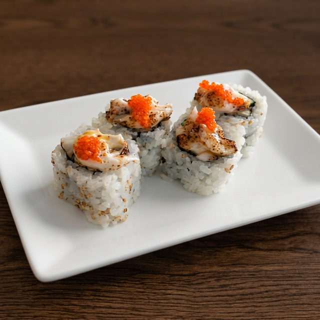 Vegan Baked Spicy Scallop Roll.