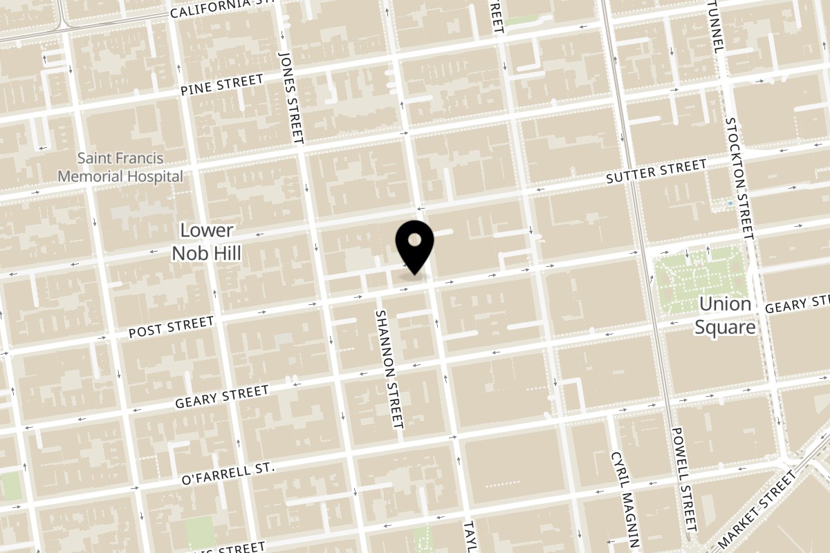 Map showing the location of Kiku Sushi & Vegetarian Post St on 600 Post St in San Francisco